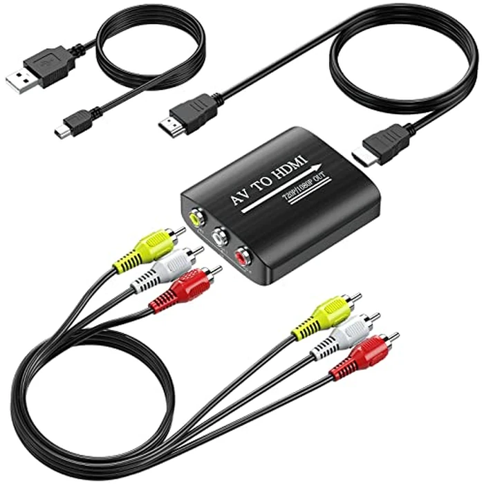RCA to HDMI Converter,GINGIN 1080p/720p AV to HDMI Converter for HDTV/PC/N64/Wii/PS1/PS2/PS3/STB/Xbox/VHS/VCR/Blue-Ray DVD Players, with RCA and HDMI Cables by GINGIN - Used - Acceptable condition