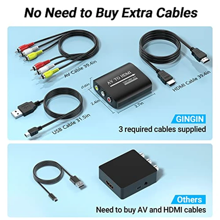 RCA to HDMI Converter,GINGIN 1080p/720p AV to HDMI Converter for HDTV/PC/N64/Wii/PS1/PS2/PS3/STB/Xbox/VHS/VCR/Blue-Ray DVD Players, with RCA and HDMI Cables by GINGIN - Image 5
