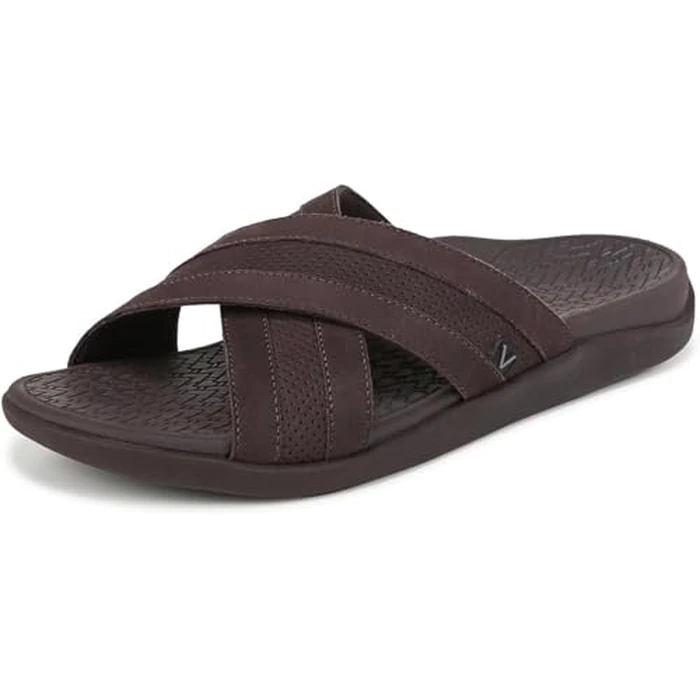 Vionic Men's Tide Slide Sandal, Chocolate Brown Leather, 10 by Vionic - Image 1