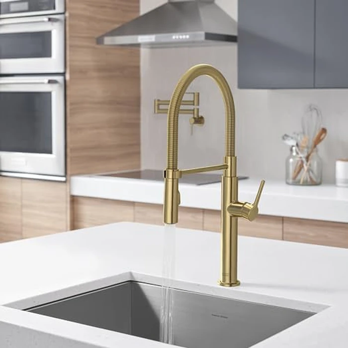 American Standard 4803350.GN0 Studio S Semi-Pro Pull-Down Kitchen Faucet with Spring Spout, Dual Spray, Brushed Gold by American Standard - Image 2