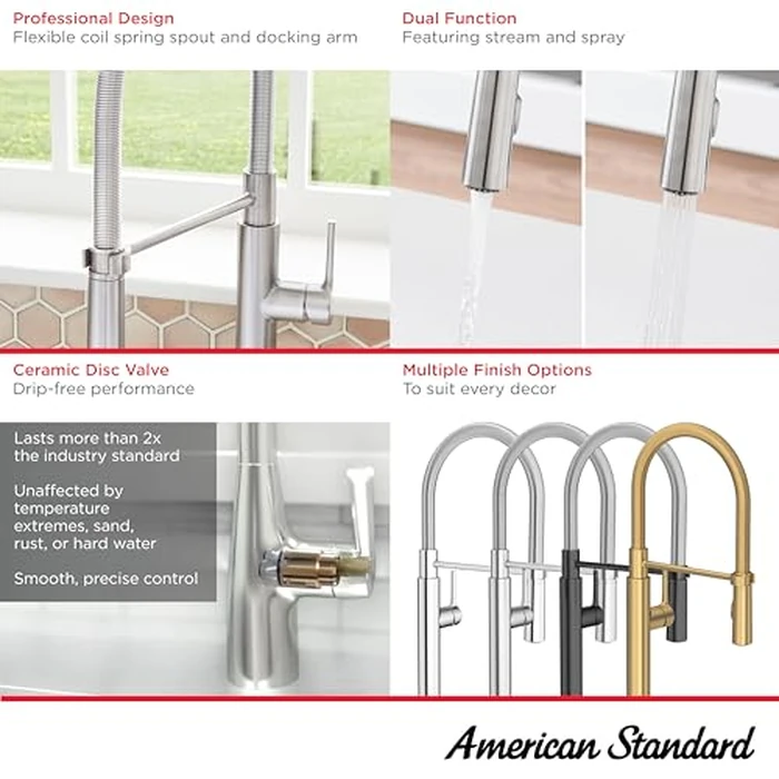 American Standard 4803350.GN0 Studio S Semi-Pro Pull-Down Kitchen Faucet with Spring Spout, Dual Spray, Brushed Gold by American Standard - Image 3