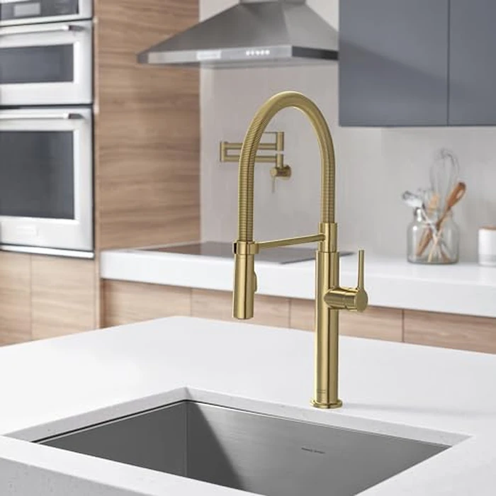 American Standard 4803350.GN0 Studio S Semi-Pro Pull-Down Kitchen Faucet with Spring Spout, Dual Spray, Brushed Gold by American Standard - Image 4