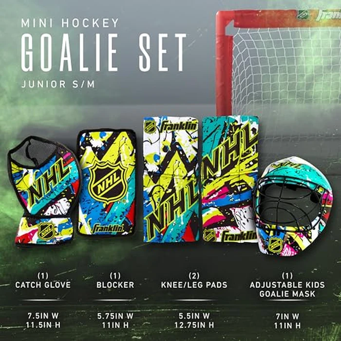 Franklin Sports NHL Youth Knee Hockey Goalie Pads + Helmet Set - Kids Knee + Mini Hockey Goalie Gear + Equipment - (2) Leg Pads, Catch Glove, Blocker + Mask Included - Graffiti by Franklin Sports - Image 2