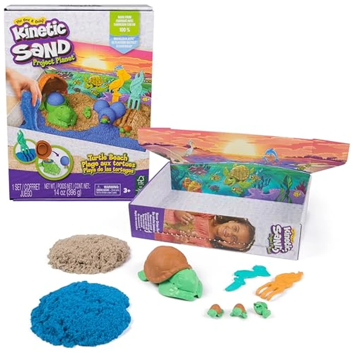 Kinetic Sand, Project Planet Turtle Beach with 14oz Play Sand, Tools & Molds, Sustainably Minded Eco Friendly Materials, Sensory Toys for Kids by Kinetic Sand - Used - Good condition - CA$13.15