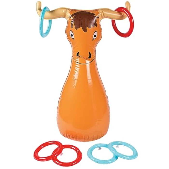 Fun Express Inflatable Bull Ring Toss Game - Premium Outdoor Games for Kids Ages 4-8 & Family | Western Carnival Party Games with 6 Rings - Backyard Lawn Games for Birthday Parties by Fun Express - Used - Like New condition - US$16.65