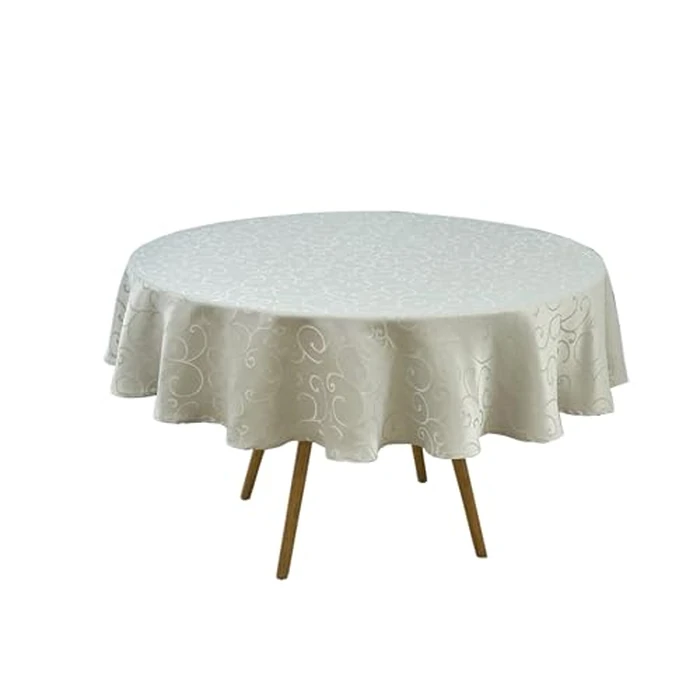 Marina Decoration Home Decor Jacquard Waterproof Thick Elegant Soft Premium Solid Damask Scroll Decorative Kitchen Table Cloth Liquid Repellent Stain Resistant Tablecloth, Silver Color Round 90 Inch by Marina Decoration - Image 4