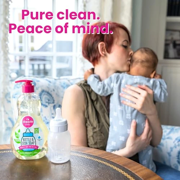 Dapple Baby Fragrance Free Bottle & Dish Soap - (3 Pack) 16.9 fl oz - Cleans Baby Bottles, Sippy Cups, Pacifiers, Breast Pumps, & More - Gently Removes Milk Film & Odors - Includes 1 Pump by Dapple - Image 3