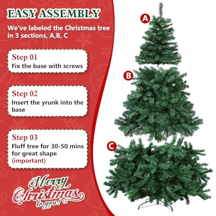 6ft Artificial Christmas Tree with Lights,Premium Xmas Tree with Storage Bag,Hinged Pine Tree w/950 Branch Tips,15M 100LDE Warm White Lights for Home,Office,Party Decoration by yazi - Image 6