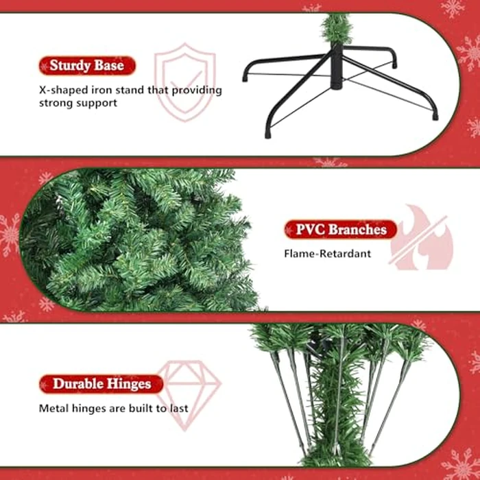 6ft Artificial Christmas Tree with Lights,Premium Xmas Tree with Storage Bag,Hinged Pine Tree w/950 Branch Tips,15M 100LDE Warm White Lights for Home,Office,Party Decoration by yazi - Image 8