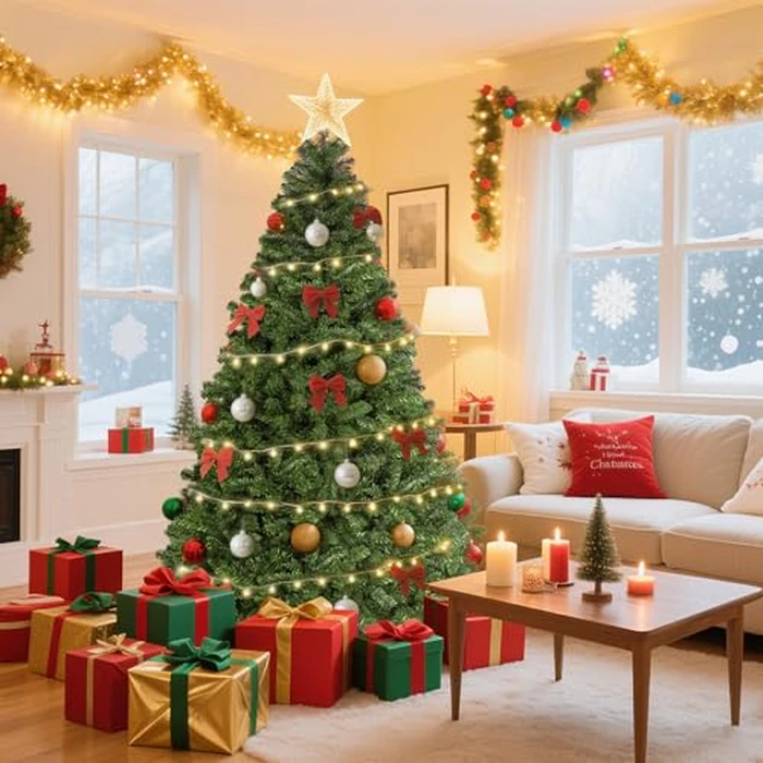 6ft Artificial Christmas Tree with Lights,Premium Xmas Tree with Storage Bag,Hinged Pine Tree w/950 Branch Tips,15M 100LDE Warm White Lights for Home,Office,Party Decoration by yazi - Image 9
