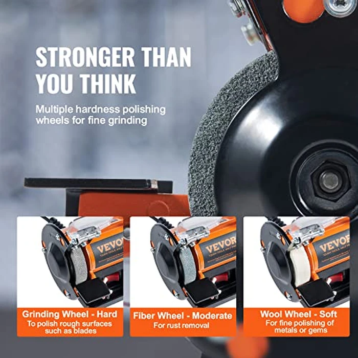 VEVOR Bench Buffer Polisher, Bench Buffer Grinder Polishing & Buffing Machine for Metal/Jewelry/Wood/Jade/Plastic/Silver DIY, with Wool/Abrasive Fiber Wheel/Grinding Wheel,100pcs Tools, 3590RPM by VEVOR - Image 3