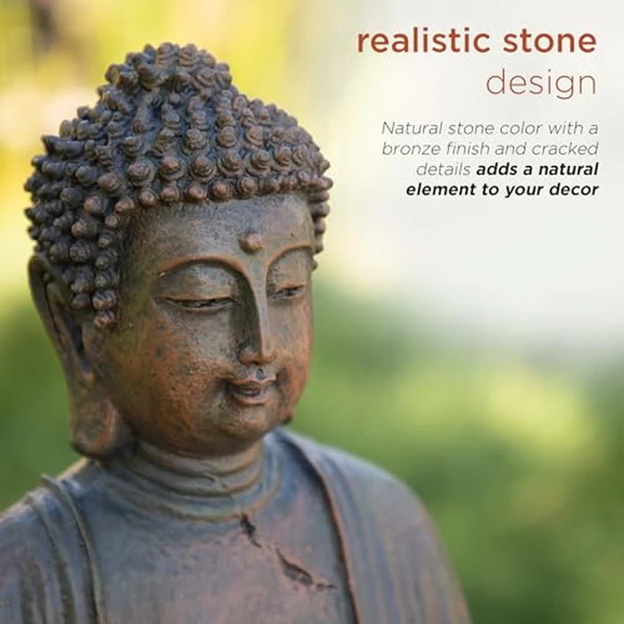 Alpine Corporation 15" Tall Indoor/Outdoor Meditating Buddha Statue, Tabletop Garden Decor, Bronze by Alpine Corporation - Image 4