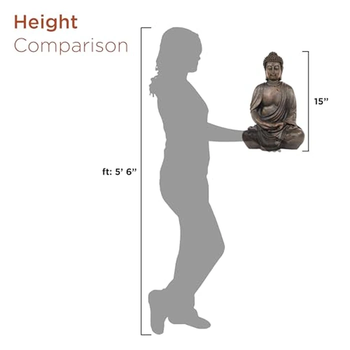 Alpine Corporation 15" Tall Indoor/Outdoor Meditating Buddha Statue, Tabletop Garden Decor, Bronze by Alpine Corporation - Image 5
