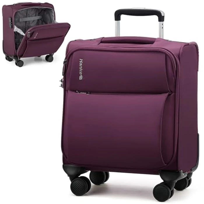 Hanke 16 Inch Underseat Carry On Luggage with Spinner Wheels for Airline, Small Softside TSA Approved Luggage Lightweight Rolling Suitcases Under Seat Personal Item Travel Carry-On Bag(Purple) by Hanke - Image 1