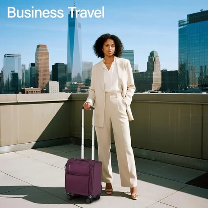 Hanke 16 Inch Underseat Carry On Luggage with Spinner Wheels for Airline, Small Softside TSA Approved Luggage Lightweight Rolling Suitcases Under Seat Personal Item Travel Carry-On Bag(Purple) by Hanke - Image 2