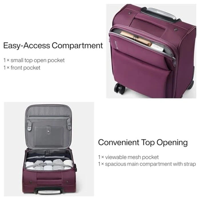 Hanke 16 Inch Underseat Carry On Luggage with Spinner Wheels for Airline, Small Softside TSA Approved Luggage Lightweight Rolling Suitcases Under Seat Personal Item Travel Carry-On Bag(Purple) by Hanke - Image 6