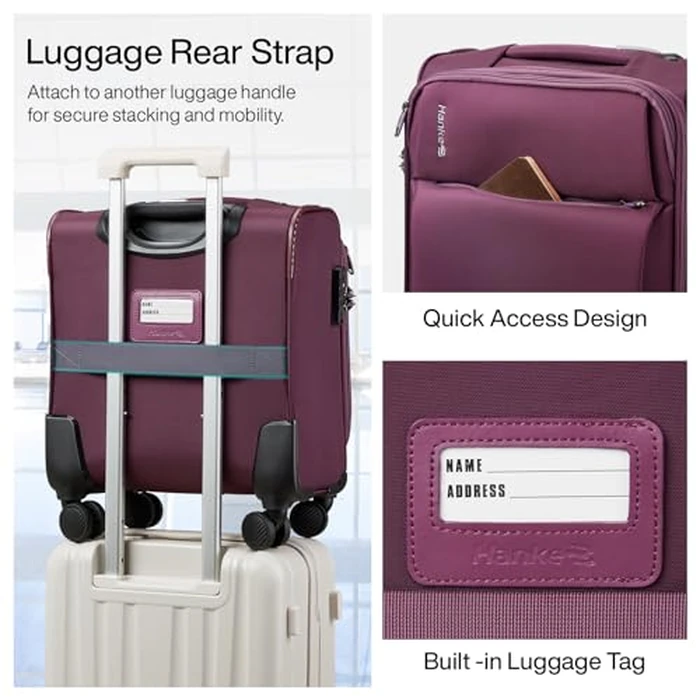 Hanke 16 Inch Underseat Carry On Luggage with Spinner Wheels for Airline, Small Softside TSA Approved Luggage Lightweight Rolling Suitcases Under Seat Personal Item Travel Carry-On Bag(Purple) by Hanke - Image 7