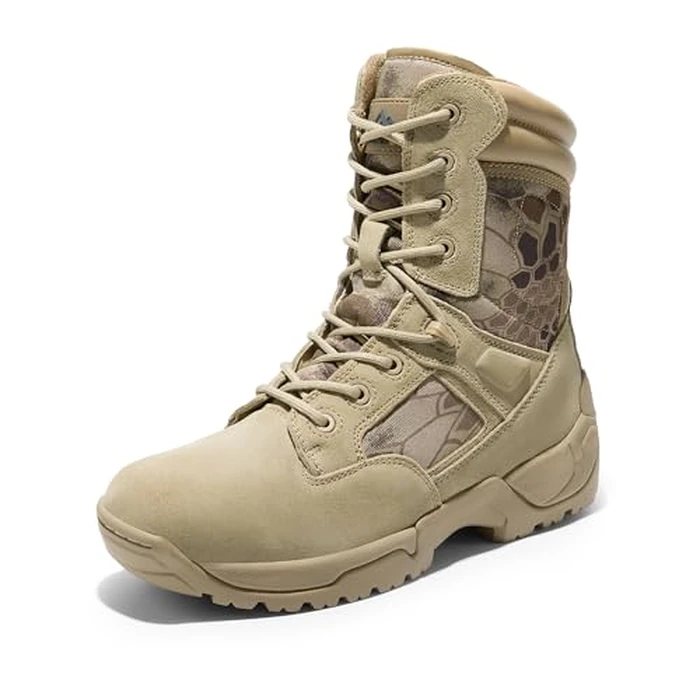 NORTIV 8 Mens Military Tactical Work Boots Hiking Side Zip Leather Outdoor Motorcycle Combat Boots Response,Size 10.5W,Camo Sand by NORTIV 8 - Used - Like New condition - US$47.91