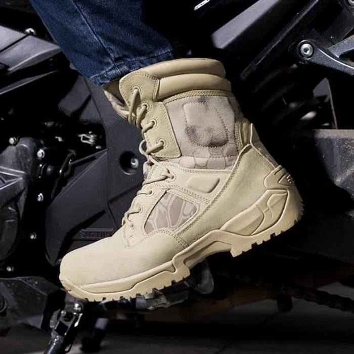 NORTIV 8 Mens Military Tactical Work Boots Hiking Side Zip Leather Outdoor Motorcycle Combat Boots Response,Size 10.5W,Camo Sand by NORTIV 8 - Image 2