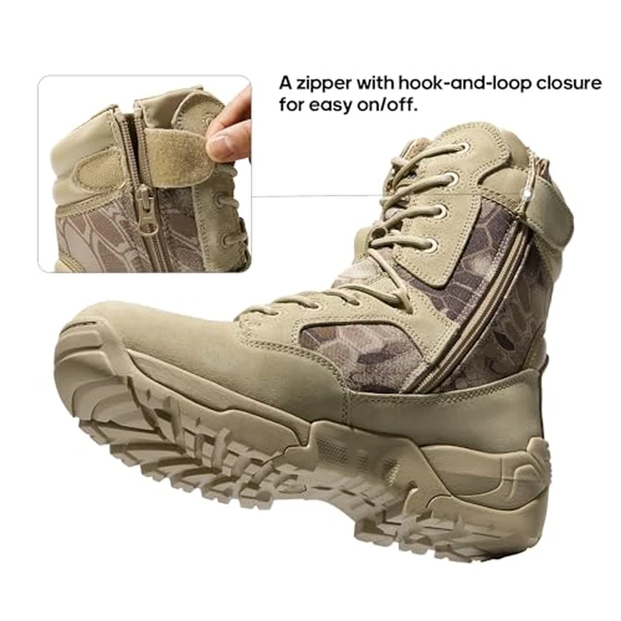NORTIV 8 Mens Military Tactical Work Boots Hiking Side Zip Leather Outdoor Motorcycle Combat Boots Response,Size 10.5W,Camo Sand by NORTIV 8 - Image 3