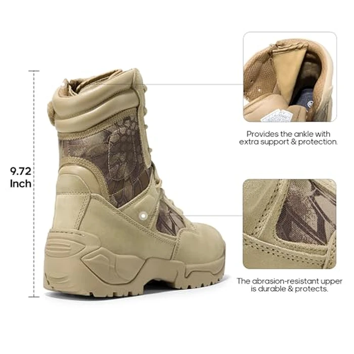 NORTIV 8 Mens Military Tactical Work Boots Hiking Side Zip Leather Outdoor Motorcycle Combat Boots Response,Size 10.5W,Camo Sand by NORTIV 8 - Image 4
