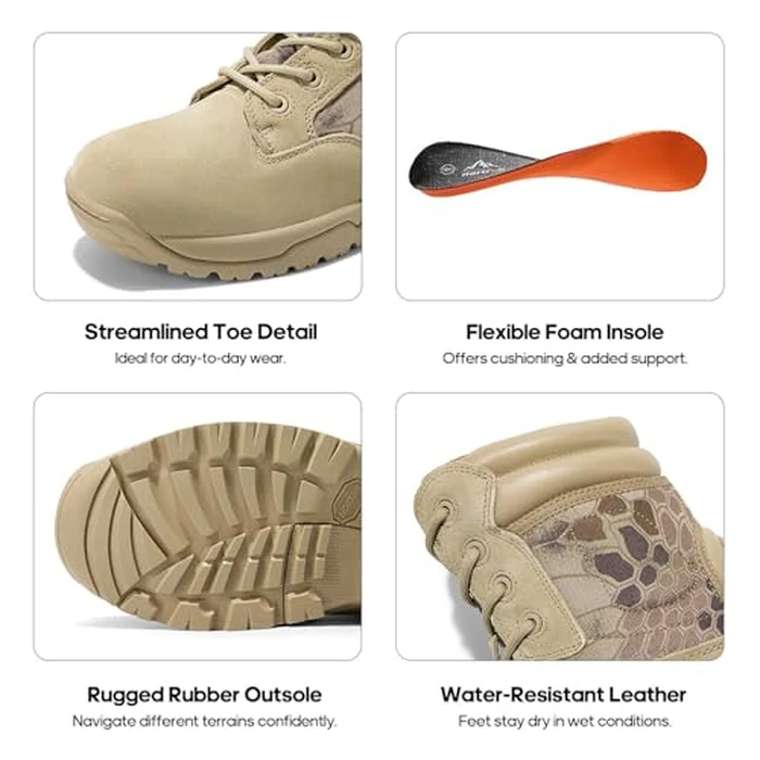 NORTIV 8 Mens Military Tactical Work Boots Hiking Side Zip Leather Outdoor Motorcycle Combat Boots Response,Size 10.5W,Camo Sand by NORTIV 8 - Image 5