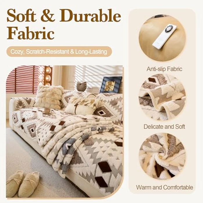 WEYOND Pet-Friendly Couch Covers for Sofa, Soft Plush Washable Sofa Covers for Dogs, Non-Slip Furniture Protector (Seat Cover, Coffee, 35.5" x 82.5") by WEYOND - Image 4