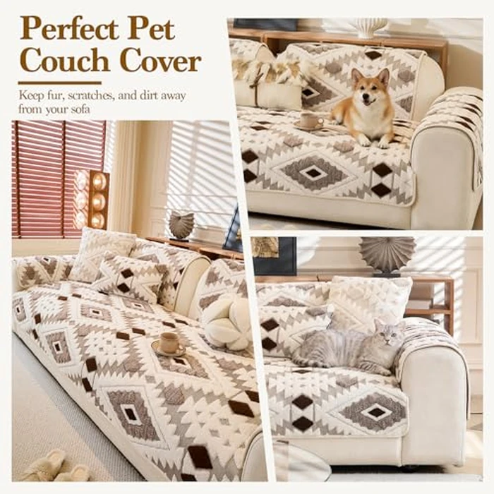 WEYOND Pet-Friendly Couch Covers for Sofa, Soft Plush Washable Sofa Covers for Dogs, Non-Slip Furniture Protector (Seat Cover, Coffee, 35.5" x 82.5") by WEYOND - Image 6