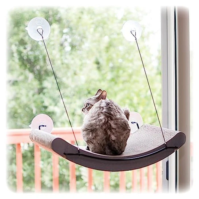 K&H Pet Products EZ Mount Cat Window Perch Kitty Sill Scratcher Cradle, Sturdy Window Perch for Large Cats, Steel Frame Scratcher Hammock with Strong Suction Cups for Glass - 20 X 11in Cardboard by K&H - Image 1
