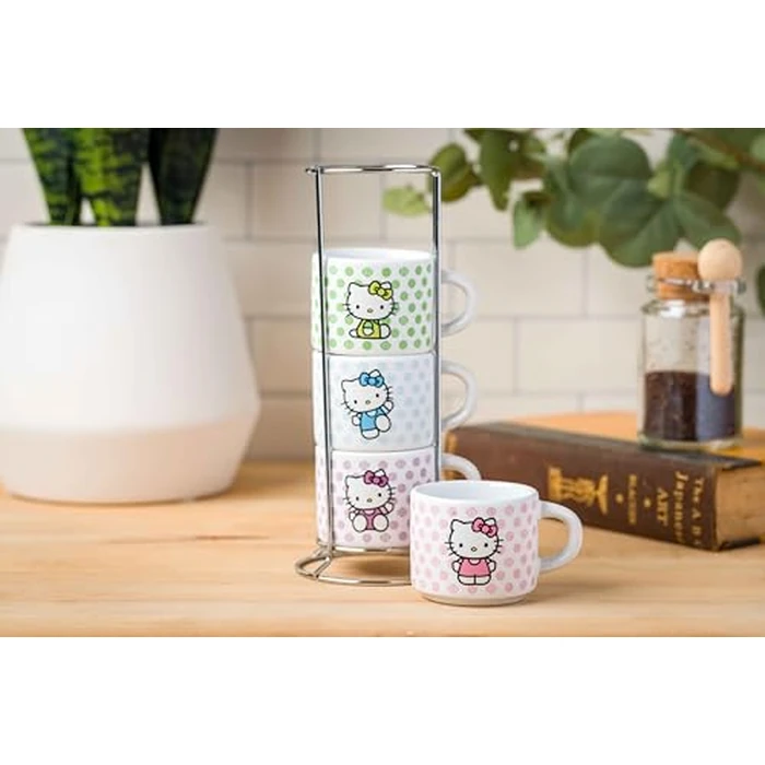 Silver Buffalo Sanrio Hello Kitty Polka Dots 4pc Stackable Ceramic Espresso Small Cup Set, 3 Ounces by Silver Buffalo - Image 8