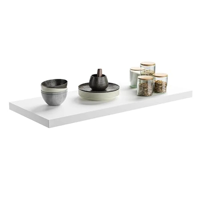 JPND Wall Shelf Set of 1, White Floating Shelves 36 in W x 10 in D x 1 in H, Wooden Floating Wall Shelf with Invisible Brackets for Living Room/Bedroom/Bathroom/Kitchen Storage and Decor by JPND - Used - Acceptable condition