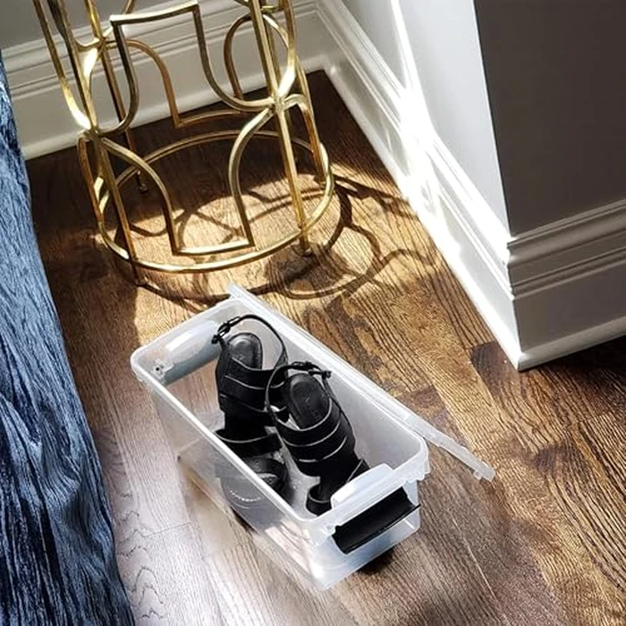 HOMZ 5-Pack Latching Lid, Clear Plastic Storage Organizer Bins, 7.5 Quart, Gray Latch - Stackable Organizing Containers for Home, Garage, and Office by HOMZ - Image 9