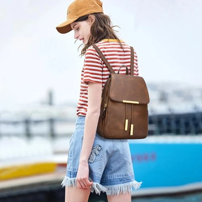KKXIU Trendy Vegan Leather Backpack Purse for Women and Ladies Shoulder Travel Daypacks Bags (Z-Brown) by KKXIU - Image 2