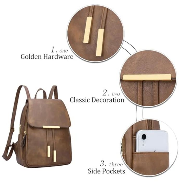 KKXIU Trendy Vegan Leather Backpack Purse for Women and Ladies Shoulder Travel Daypacks Bags (Z-Brown) by KKXIU - Image 3