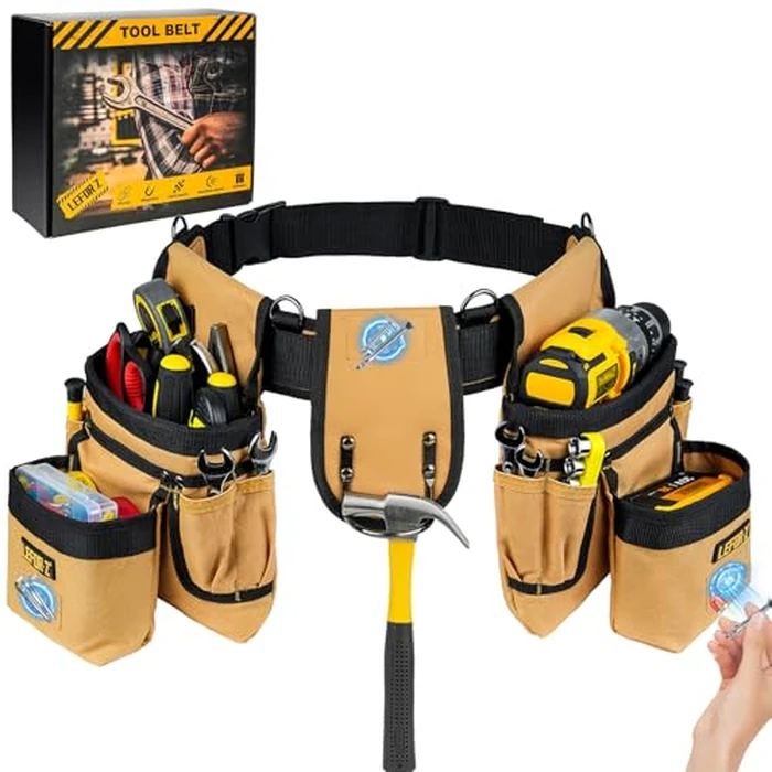Tool Belt,Magnetic Tool Pouch,27-Pockets Heavy Duty Tool Belts for Men with 4 D-Rings,Detachable Tool Pouch Bag for Electrician,Carpenter,Construction,Utility Belt,Gifts for Men,Brown by LEFOR·Z - Used - Like New condition