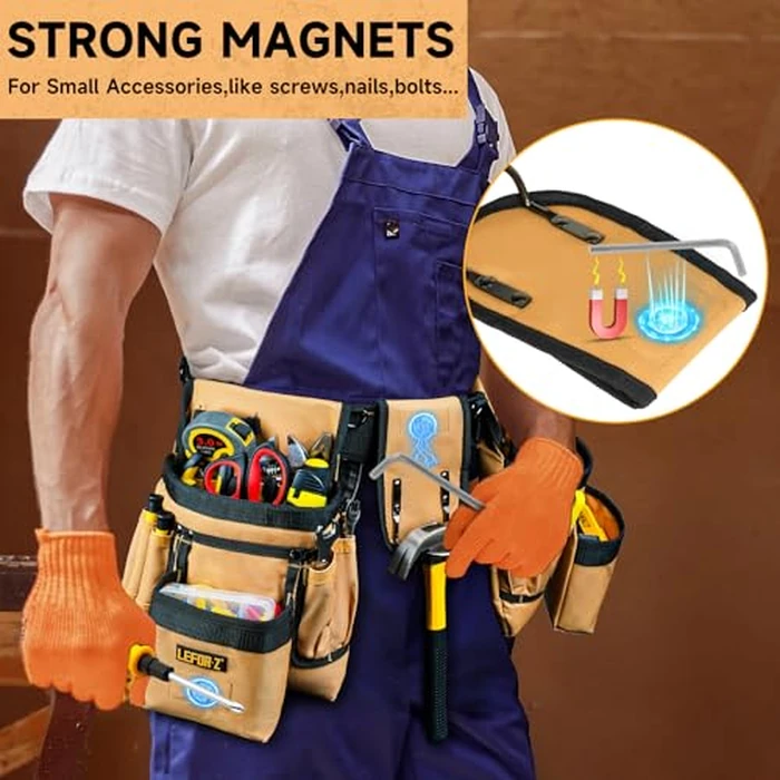 Tool Belt,Magnetic Tool Pouch,27-Pockets Heavy Duty Tool Belts for Men with 4 D-Rings,Detachable Tool Pouch Bag for Electrician,Carpenter,Construction,Utility Belt,Gifts for Men,Brown by LEFOR·Z - Image 4