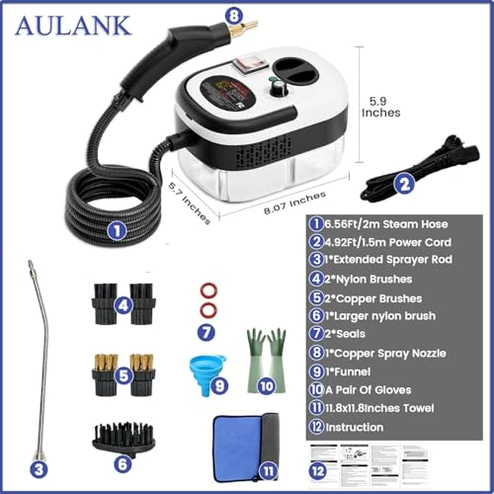 2500W Handheld Steam Cleaner,Portable Car Steamer For Auto Detailing,High-Temperature and Pressure Steam Cleaner For Home, Steam Cleaning Machine for Furniture,Kitchen,Grout,Floor,Tile (03-White) by AULANK - Image 6