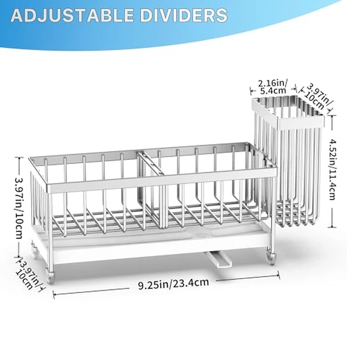 Cisily Sponge Holder for Kitchen Sink, Sink Caddy Organizer with High Brush Holder, Kitchen Countertop Organizers and Storage Essentials, Rustproof 304 Stainless Steel (Silver, 9.25″) by Cisily - Image 2