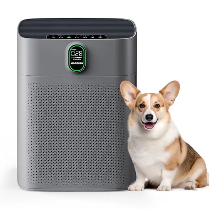 MORENTO Air Purifiers for Bedroom Home Large Room up to 1076 Sq Ft PM 2.5 Display Air Quality Sensor True HEPA Air Filter Remove the Pet Hair with Double-sided Air Inlet, 24db, Grey, 1 Pack by MORENTO - Image 1