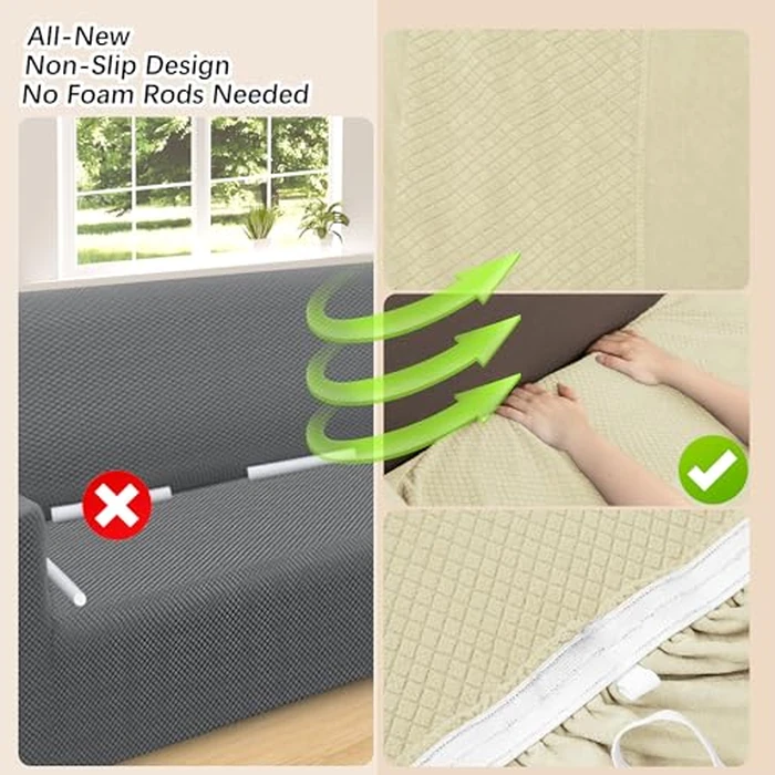 Arfntevss Stretch Sectional Couch Covers L Shaped Corner Sectional Sofa Cover Washable Jacquard Soft Fleece U Shape Sofa Slipcovers Anti Slip Furniture Protector for Dogs Pets (X-Large, Beige) by Arfntevss - Image 4