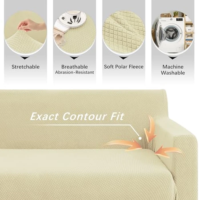 Arfntevss Stretch Sectional Couch Covers L Shaped Corner Sectional Sofa Cover Washable Jacquard Soft Fleece U Shape Sofa Slipcovers Anti Slip Furniture Protector for Dogs Pets (X-Large, Beige) by Arfntevss - Image 5