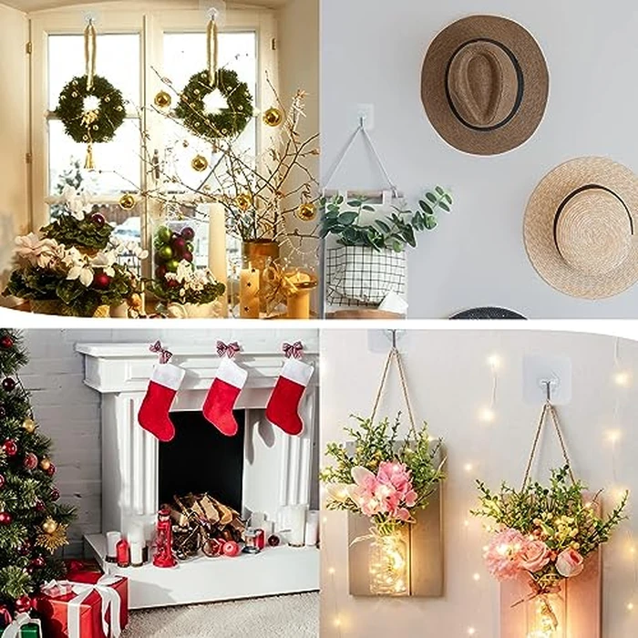 Adhesive Hooks, 32 Pack 33lb(Max) Sticky Hooks, Transparent Reusable Removable Adhesive Hooks for Hanging, Wall Hooks for Hanging Can be Use for Kitchen Bathroom Shower Outdoor Home Improvement by DKHDBD - Image 6