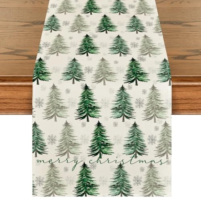 Artoid Mode Xmas Trees Snowflake Christmas Table Runner, Seasonal Winter Green Kitchen Dining Table Decoration for Home Party Decor 13x108 Inch by Artoid Mode - Used - Like New condition - CA$7.26