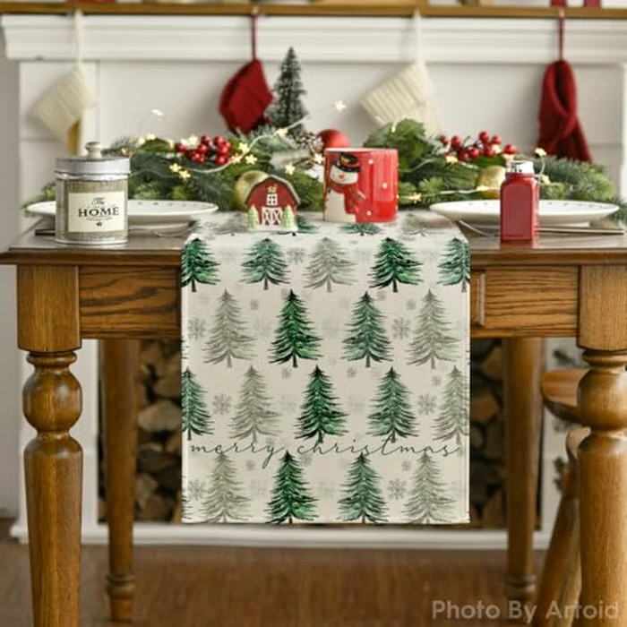 Artoid Mode Xmas Trees Snowflake Christmas Table Runner, Seasonal Winter Green Kitchen Dining Table Decoration for Home Party Decor 13x108 Inch by Artoid Mode - Image 2