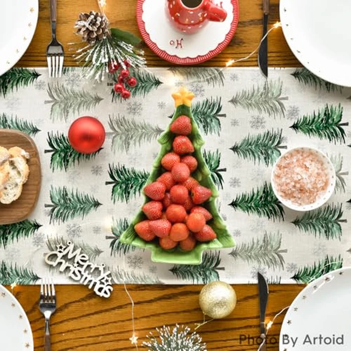 Artoid Mode Xmas Trees Snowflake Christmas Table Runner, Seasonal Winter Green Kitchen Dining Table Decoration for Home Party Decor 13x108 Inch by Artoid Mode - Image 3