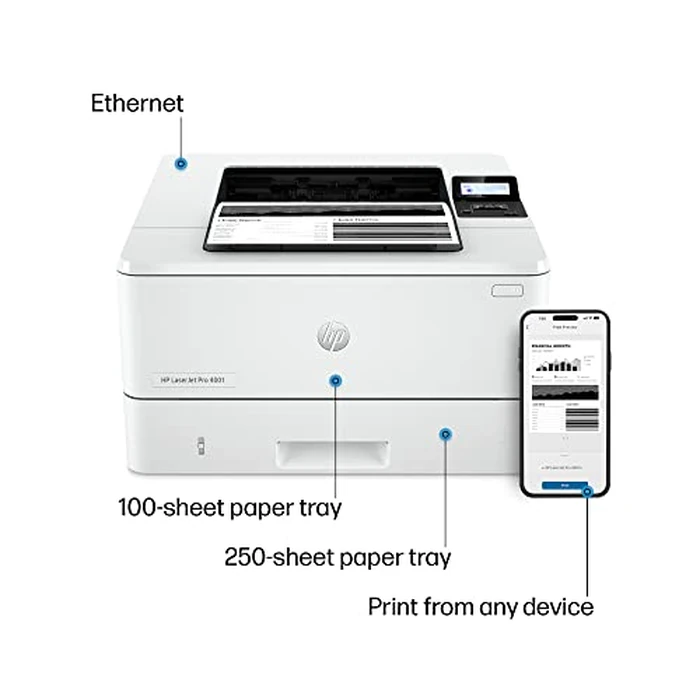 HP LaserJet Pro 4001n Black & White Printer, Print, Fast speeds, Easy Setup, Mobile Printing, Advanced Security, USB, Ethernet Connection, Best-for-Office by HP - Image 4
