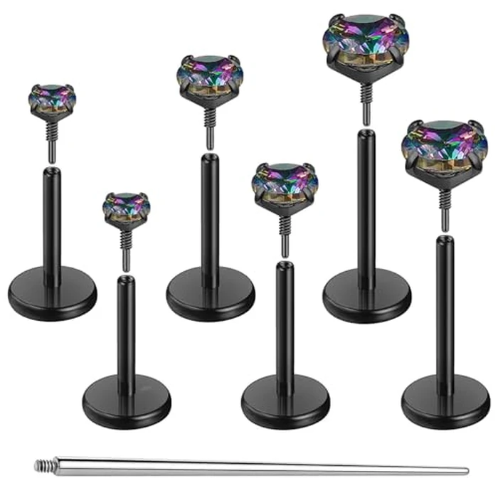 Gotumo 16G Flat Back Earrings Stud Nose Ring Titanium Internal Thread Tragus Labret Cartilage Lip Medusa Conch Body Piercing Jewelry Nose Stud Hypoallergenic for Women Men(Black S) by Gotumo - Image 1