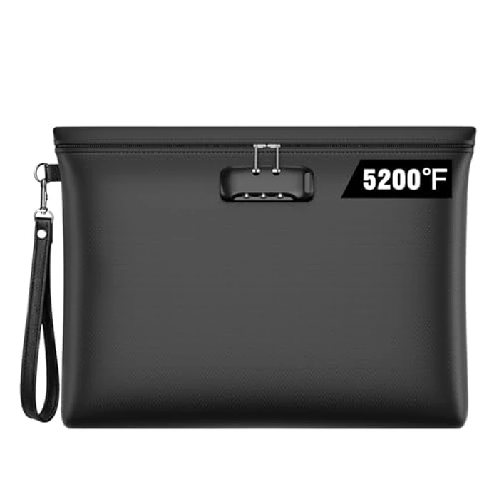 Fireproof Document Bag with Lock, ZOOPIP 14.6"x10.5" Fireproof and Waterproof Money Bag with Zipper Closure, Storage Pouch for A4 Letter Size Document, Cash, Cell Phone, Passport-Black by ZOOPIP - Used - Very Good condition