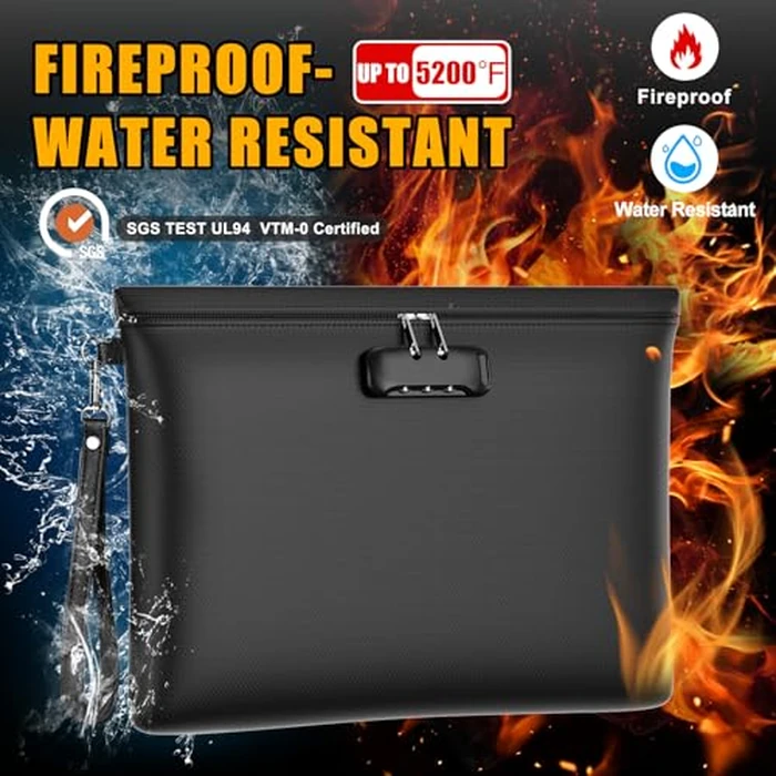 Fireproof Document Bag with Lock, ZOOPIP 14.6"x10.5" Fireproof and Waterproof Money Bag with Zipper Closure, Storage Pouch for A4 Letter Size Document, Cash, Cell Phone, Passport-Black by ZOOPIP - Image 2