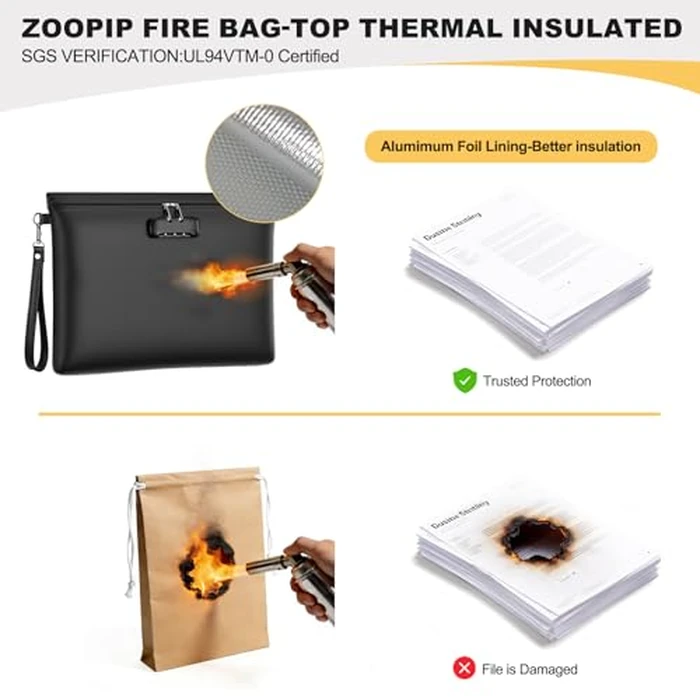 Fireproof Document Bag with Lock, ZOOPIP 14.6"x10.5" Fireproof and Waterproof Money Bag with Zipper Closure, Storage Pouch for A4 Letter Size Document, Cash, Cell Phone, Passport-Black by ZOOPIP - Image 7
